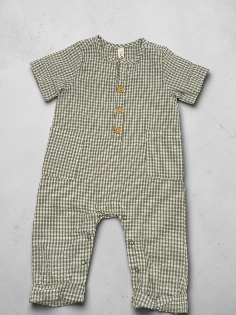 Marshalls Liam And James Sage Green Gingham One-Piece Bodysuit Baby 6-9 Months